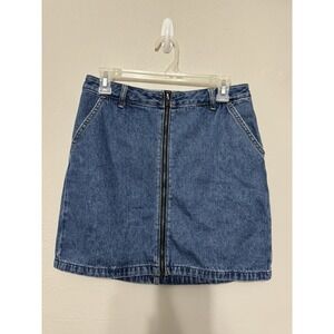 Hollister Women's Size 9 Ultra High Rise Front Full Zip Blue Mini Denim Skirt